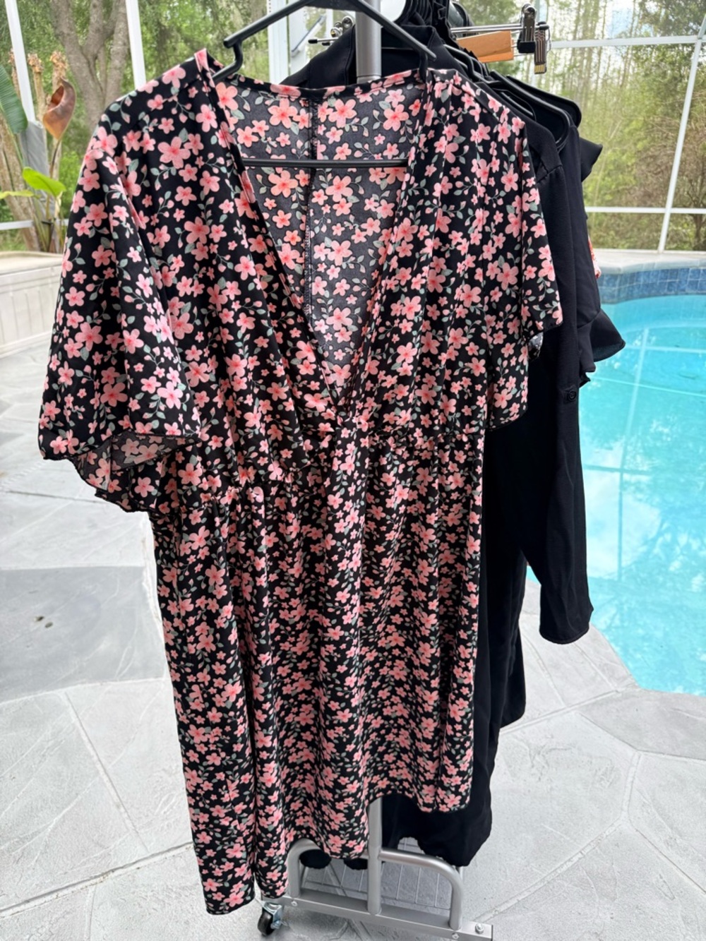 Black Floral Maxi Dress with Pink Blossoms